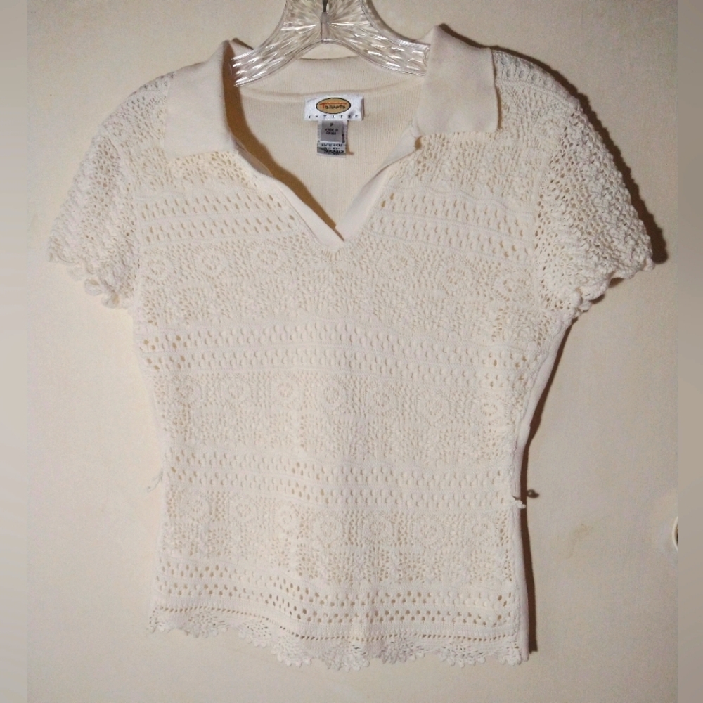 TALBOTS PETITE SIZE P OFF WHITE/IVORY TOP CROCHET KNIT FRONT LINED STRETCH NWOT